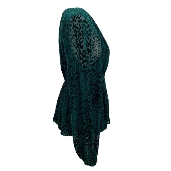 ALC KAREN FOREST GREEN EMERALD VELVET BURNOUT TUNIC TOP - M - Picture 4 of 10